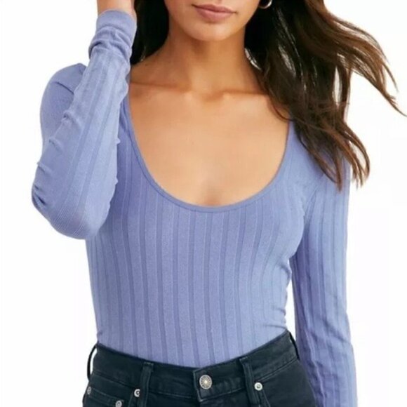Free People Intimately Lucky You Scoop Neck Strped Top Layering Top,Blue XS/S - Picture 11 of 15